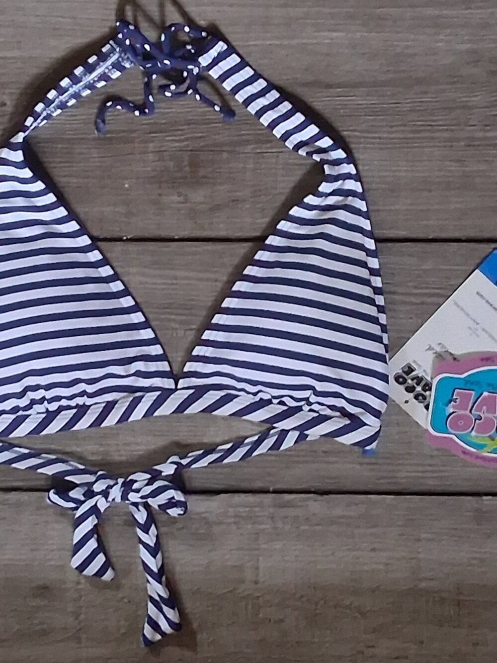 Coco Rave Bra Sized Swimwear Bikini Top Striped Navy White  38C XL  NEW